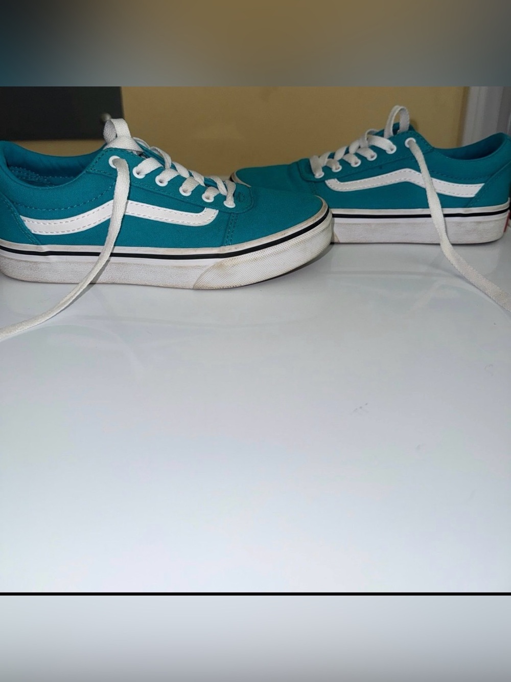 Vans Kids Teal Canvas Low-Top Sneakers with White Stripe